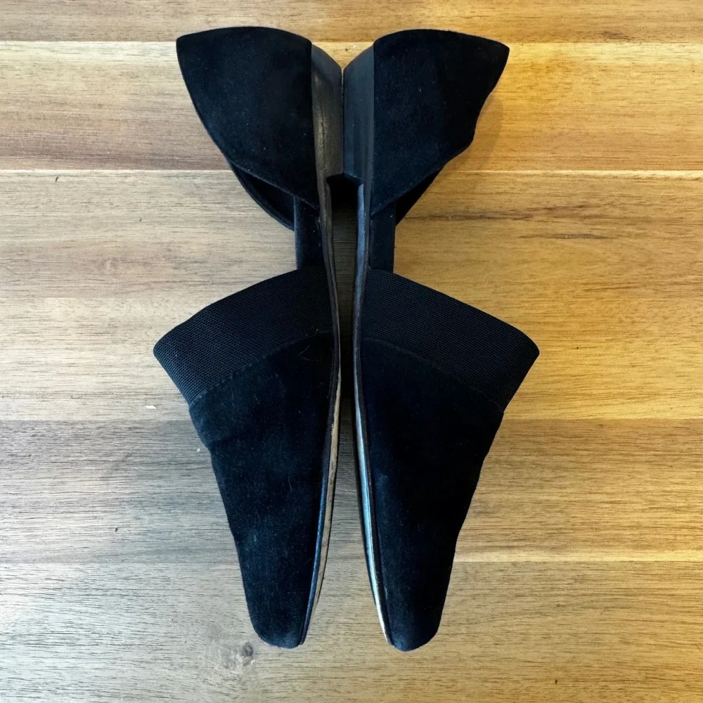 Eileen Fisher Women 6.5‎ Black Suede Pointed Toe d'Orsay Flats Elastic Strap